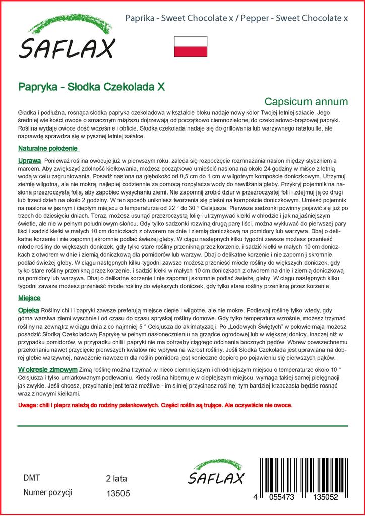 SAFLAX Garden in the Bag - Перец - Сладкий шоколад x - 10 семян - С субстратом в подходящем пакете - Capsicum annum