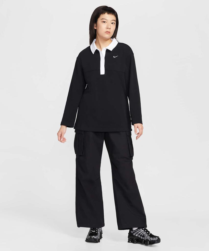 Nike Спортивная футболка-поло оверсайз с длинным рукавом W - Черная:Белый / If0358-010