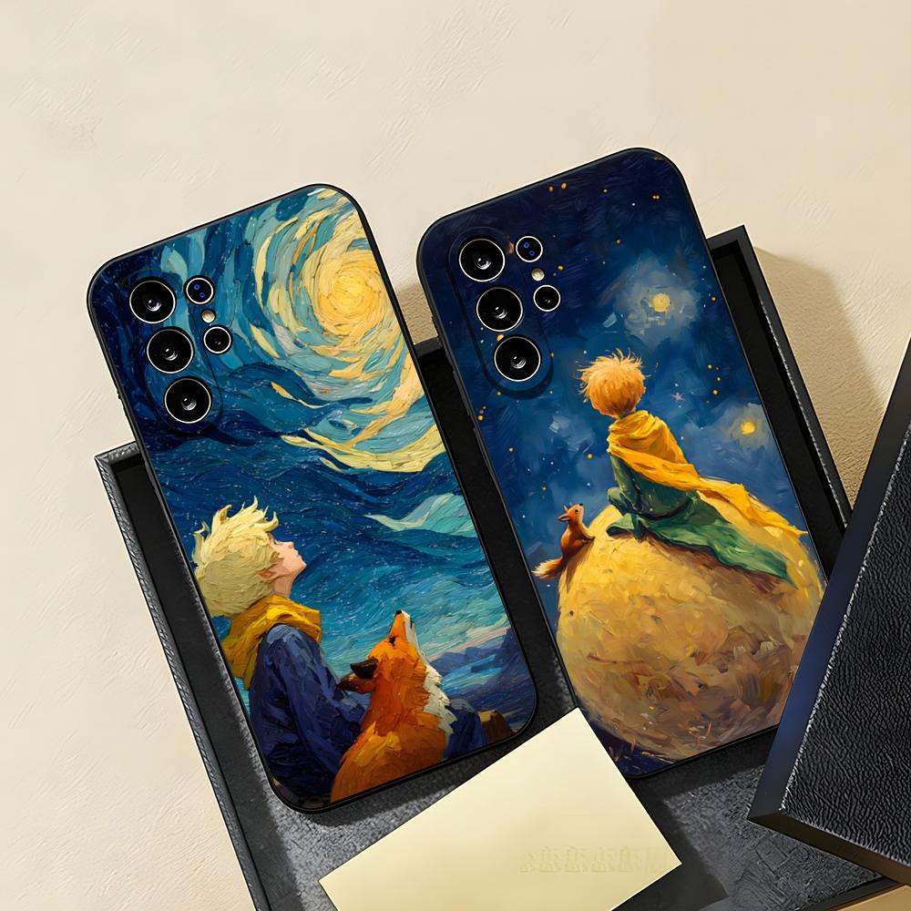 Чехол для телефона Маленький Принц и Лис для Samsung S26 S25 S24 FE S23 S22 S21 Plus S20 Ultra Note20Ultra Черный Мягкий