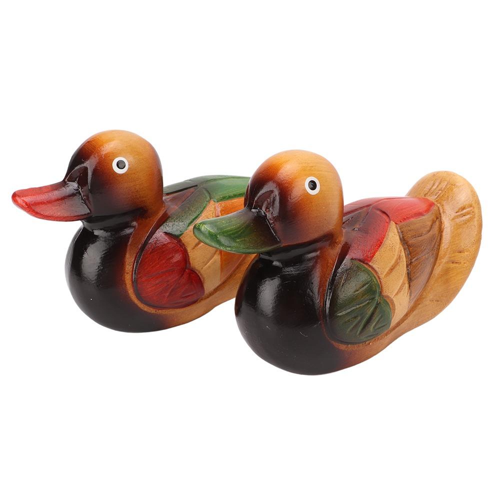 2pcs Hand Carved Wooden Duck Statues Safe Paint Hand Painted Duck Figurine Living Room Decoration