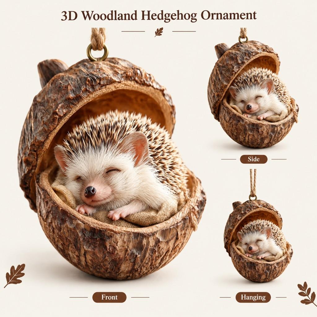 3D Forest Animal Acorn Christmas Ornament, Hedgehog Pendant