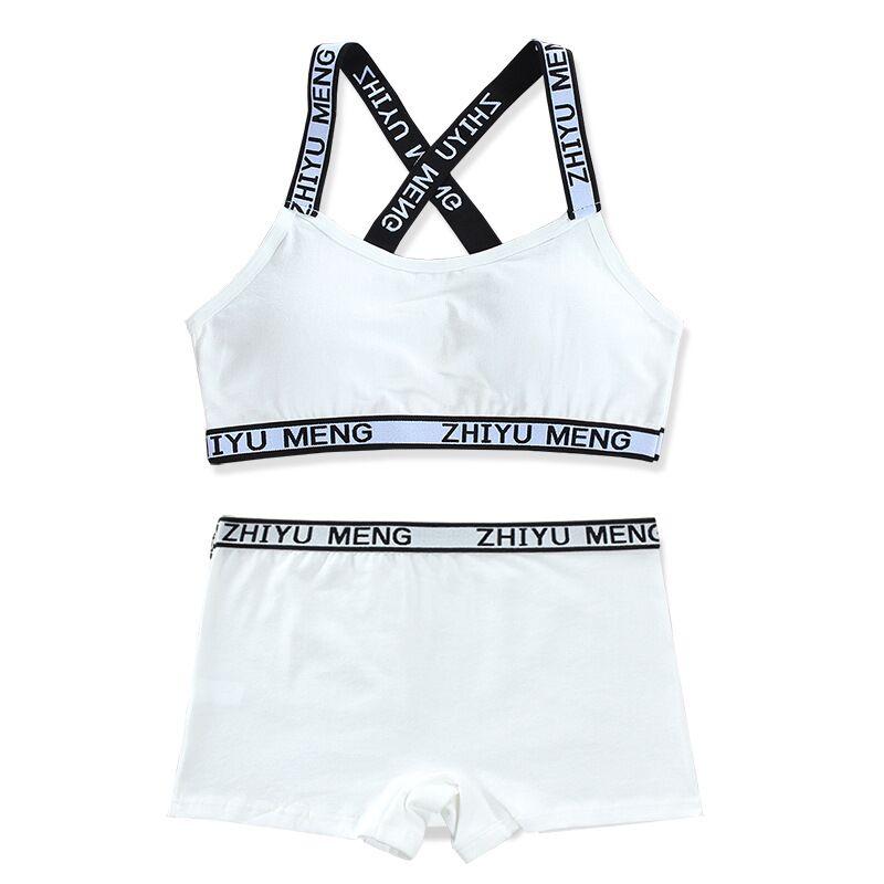Нижнее белье для девочек-подростков Комплект бюстгальтера с мягкой подкладкой из хлопка с буквенным принтом для молодых девушек для занятий йогой, спортом, бегом