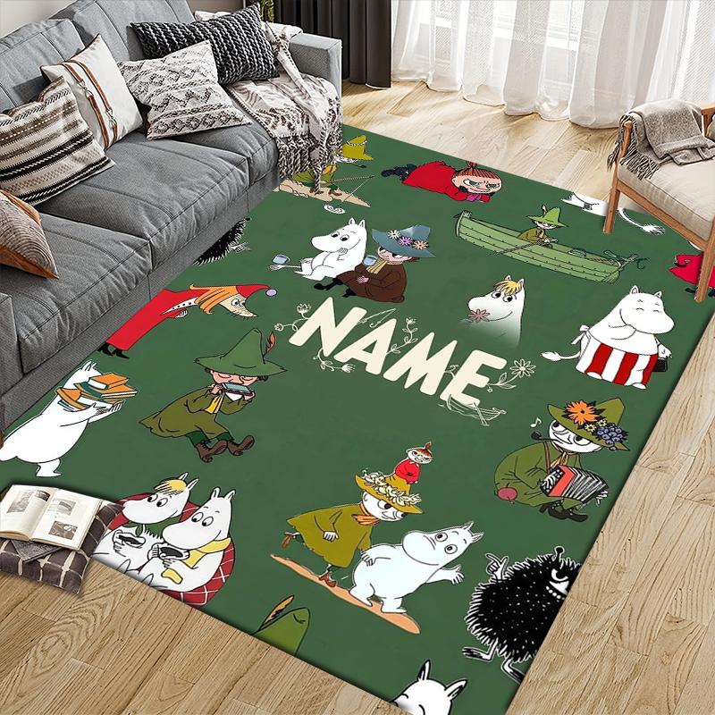 Custom Name,Moomin&Snufkin Home Sofa Decoration for Living Room & Bedroom, Non‑Slip Play Flannel Floor Mat for Game Room