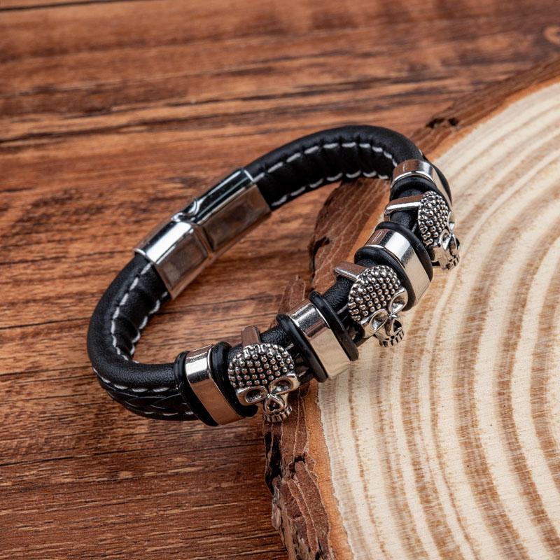 Готический Панк Скелет Череп Кожаный Браслет для Мужчины Стимпанк Акцентный Ручной Новый Магнитный Замок Кожаные Манжеты Браслеты