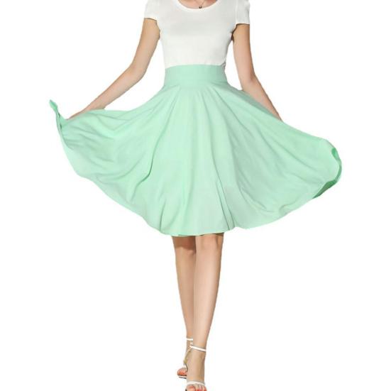 Women Skirt Elastic High Waist A-Line Style Skirt Solid Color Large Hem Skater