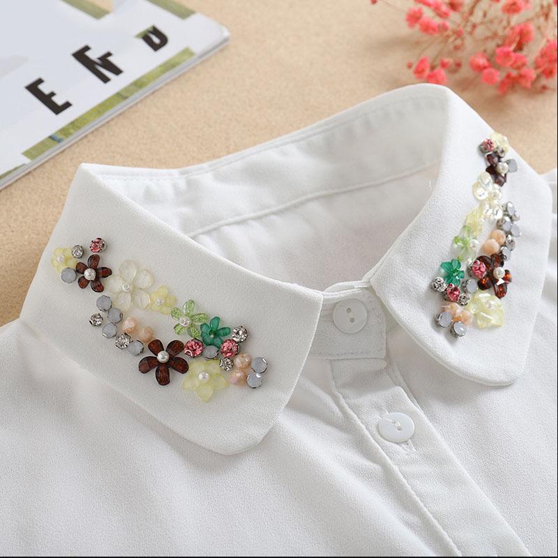 Vintage White Woman Fake Collar Black Crystal Lady Detachable Collar Shirt Neckwear False Collar With Beads Clothing Accessories