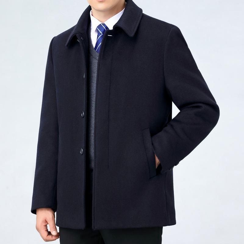 Шерстяное пальто для мужчин среднего и пожилого возраста, зимнее, теплое шерстяное пальто средней длины с лацканами, съемный пуховик, наряд для папы