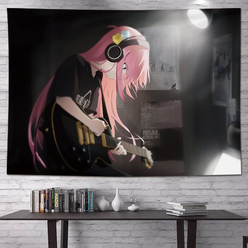 Lonely Rock Cute Anime Girl Tapestry, Cartoon Style Wall Hanging for Living Room Bedroom Esports Room Home Decor
