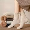 Thick Fleece Winter Socks Women's Mid-Calf Plush Lined Anti-Cold Warm Woolen Winter Solid Color Socks
