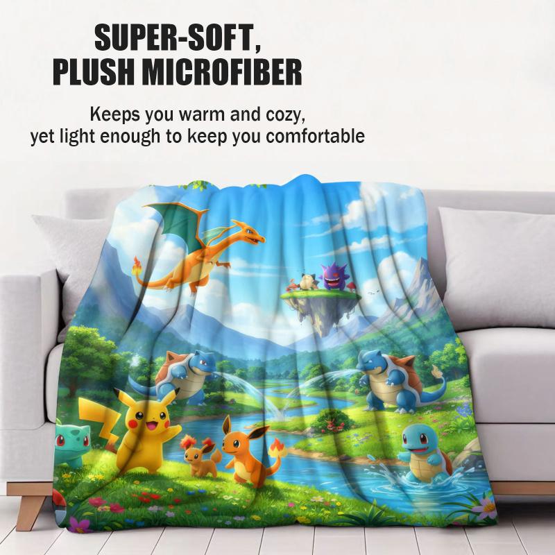 Pokemon Starter Pokemon Scenic Flannel Blanket Cartoon Anime Soft Warm Plush Throw Sofa Bed Couch Cover Camping Travel Fans Gift