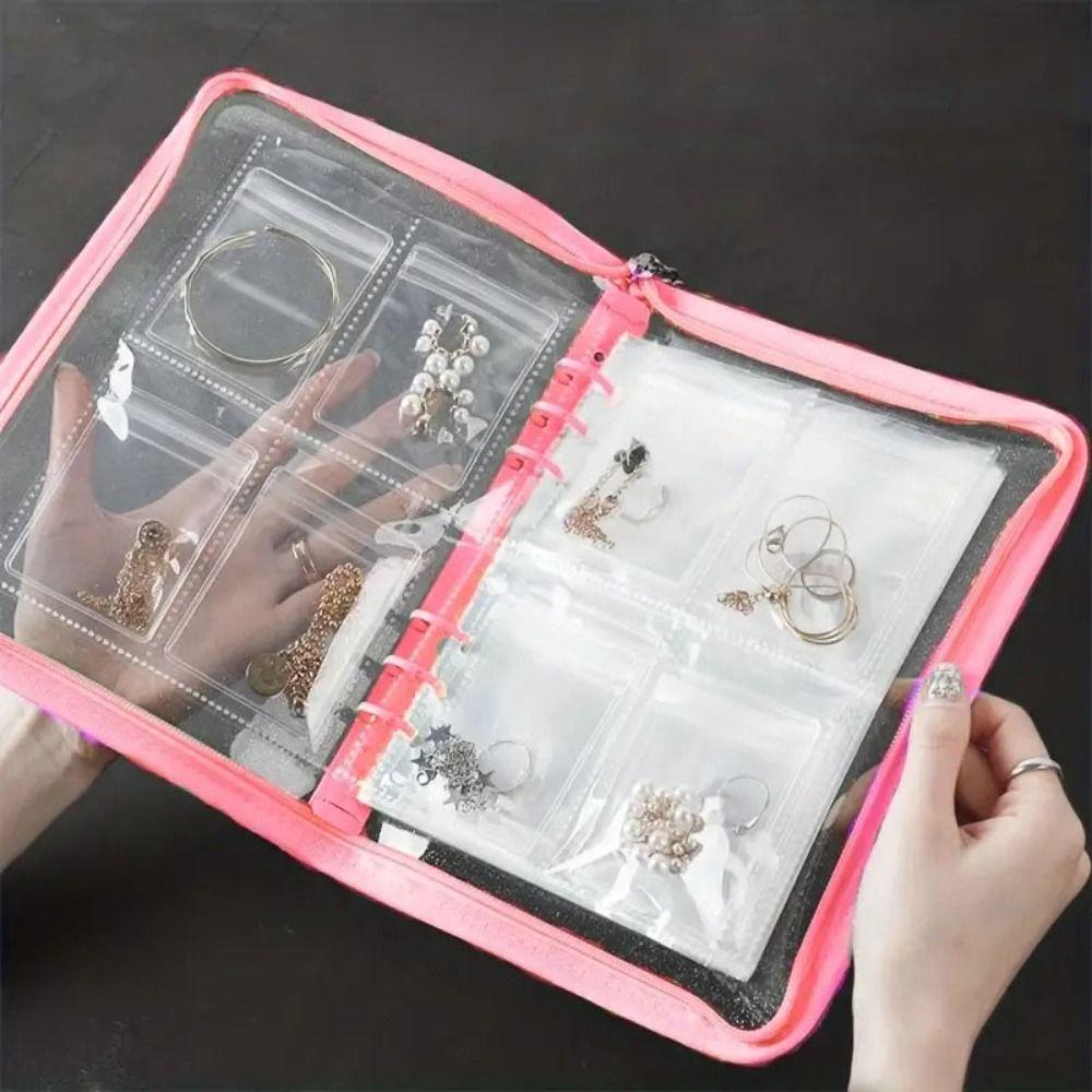 Large-Capacity Jewelry Storage Booklet Transparent Jewelry Organizer Zipper Pouch Travel