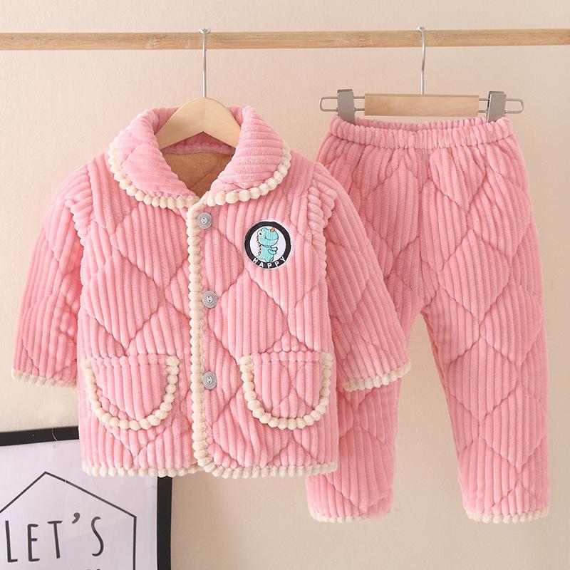 Зимняя детская мода фланелевая хлопковая подкладка толстая теплая пижама с рисунком пижамные комплекты с отворотами для мальчиков и девочек одежда для сна одежда