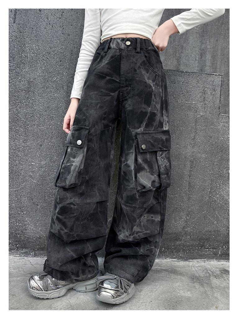 Трендовые свободные джинсы карго для девочек, весна/осень 2025