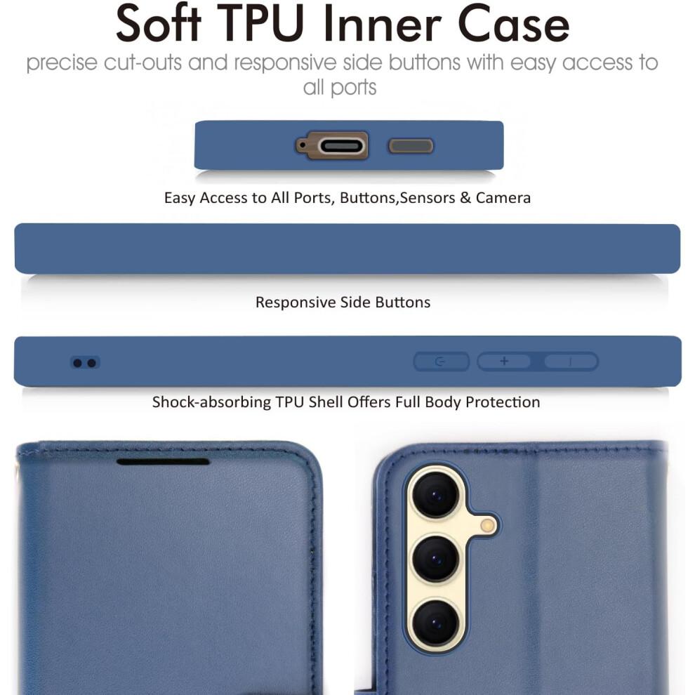 [Leather Wallet Case] Protective Cover with Cash & Card Holder, Stand and Wrist Strap For Samsung Galaxy S24 5G