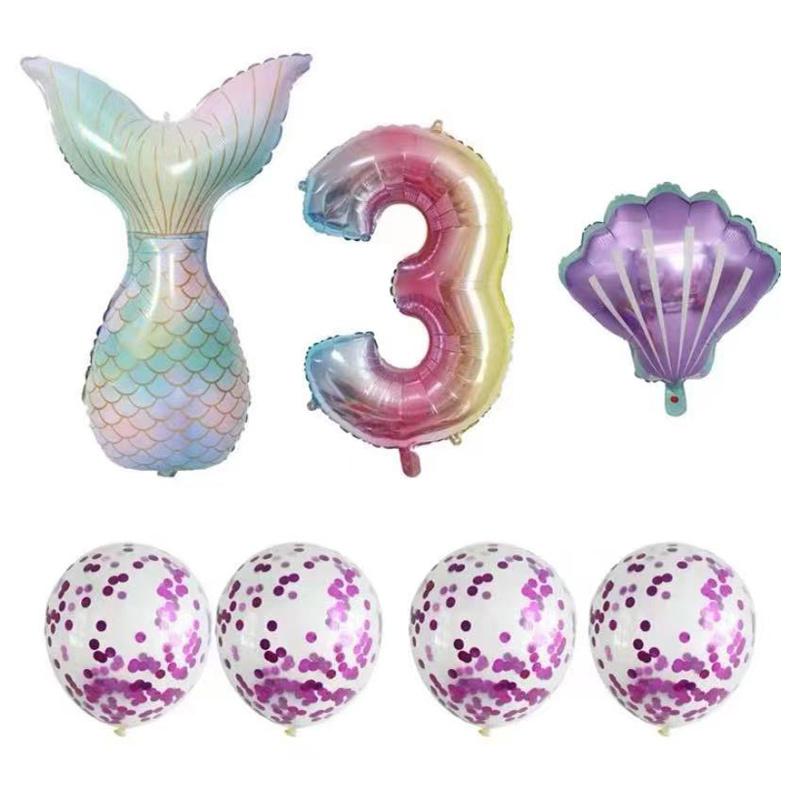 Набор из 7 предметов, набор воздушных шаров с градиентной фиолетовой русалкой, размер 0-9, 32-дюймовый градиентный цифровой воздушный шар с русалкой, воздушный шар для украшения праздника, дня рождения, свадьбы