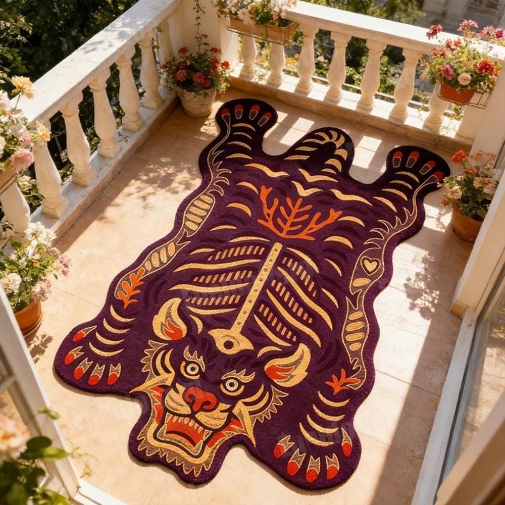 2D Flat Tiger Tiger Carpet Non Slip Creative Floor Mat Creative Area Rug Living Room