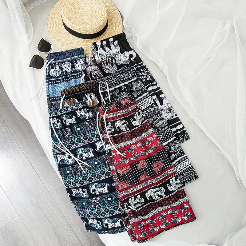 Elephant Pants Women Wide Leg Shorts Summer Thailand Thin Straight Casual Streetwear Beach Bottoms Female Clothing Fashion
