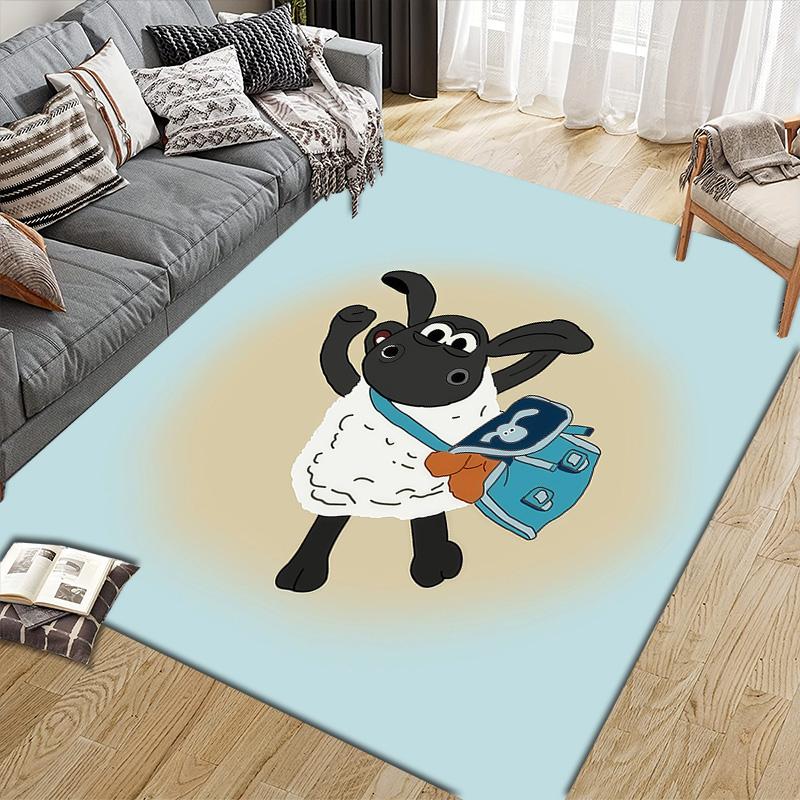 Shaun the Sheep Flannel Pattern Square Carpet,Area Rug,Carpet Rug for Living Room Bedroom Sofa Playroom Decor,Non-slip Floor Mat