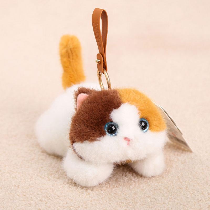 Yilong Square Dummy Lie Meow Kitten Doll Pendant Keychain Plush Toy Polyester PP Cotton Filling 18cm Unisex
