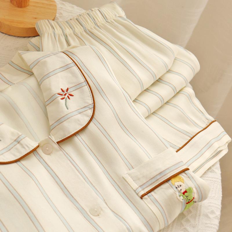 Весна и лето Новый женский полосатый пижамный комплект для дома для девочек Летний сетчатый красный с длинными рукавами простой пижамный комплект для дома