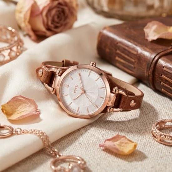 BUREI womens watch analog display quartz waterproof leather strap slim large dial cute simple stylish lightweight women popular students work daily