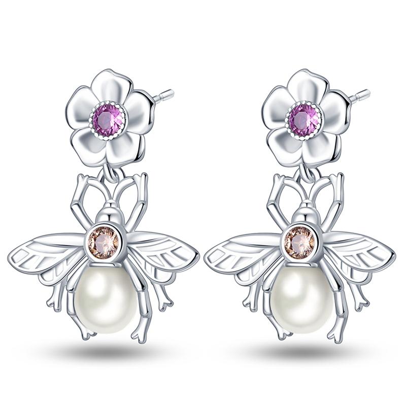 Orstarry 925 Silver Pink Sweet Bow Earrings Women Jewelry Trendy Drop Earrings Party Gift Anniversary
