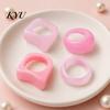 Trendy Hand Decor 4 Pcs Resin Chunky Ring Set for Women, Square Versatile Daily Accessories Dome Statement Stackable Rings, Pink Knuckle Rings Jewelry