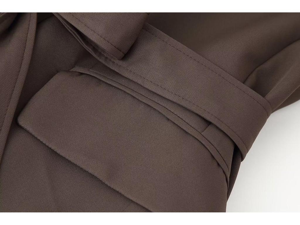 Весна 2025 Женский европейский и американский костюмный пиджак с поясом + комплект брюк прямого кроя