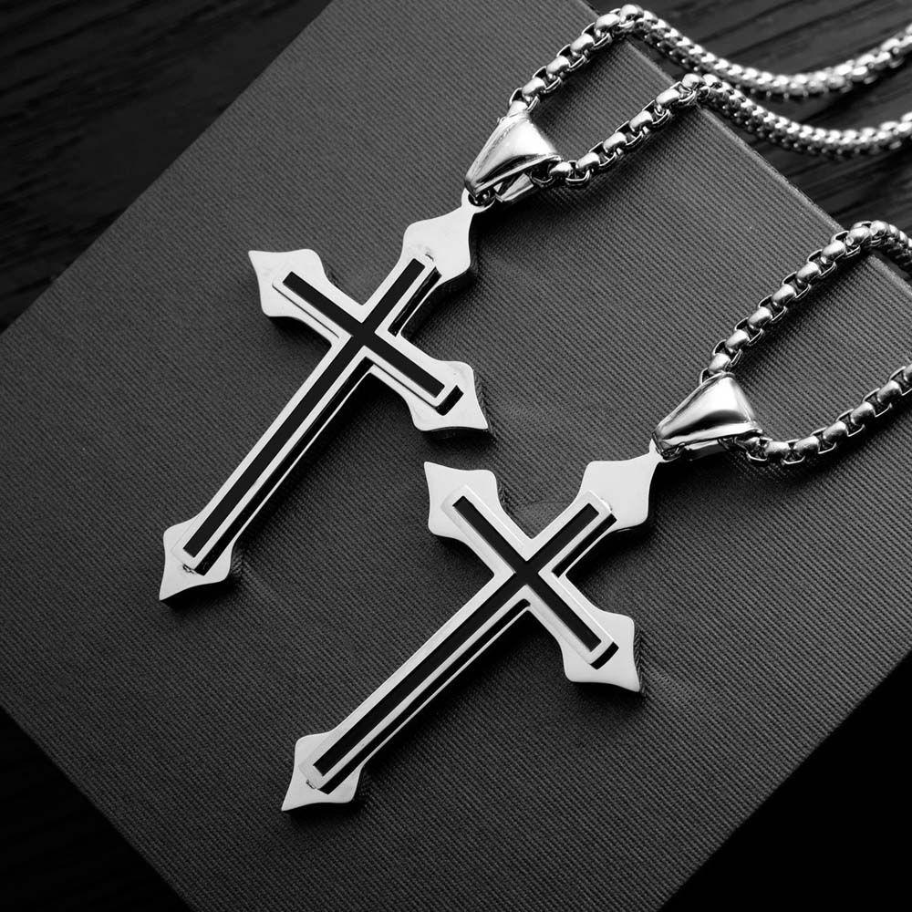 Street Style Stainless Steel Men Necklaces Cross Necklaces Clavicle Chains Cross Pendants