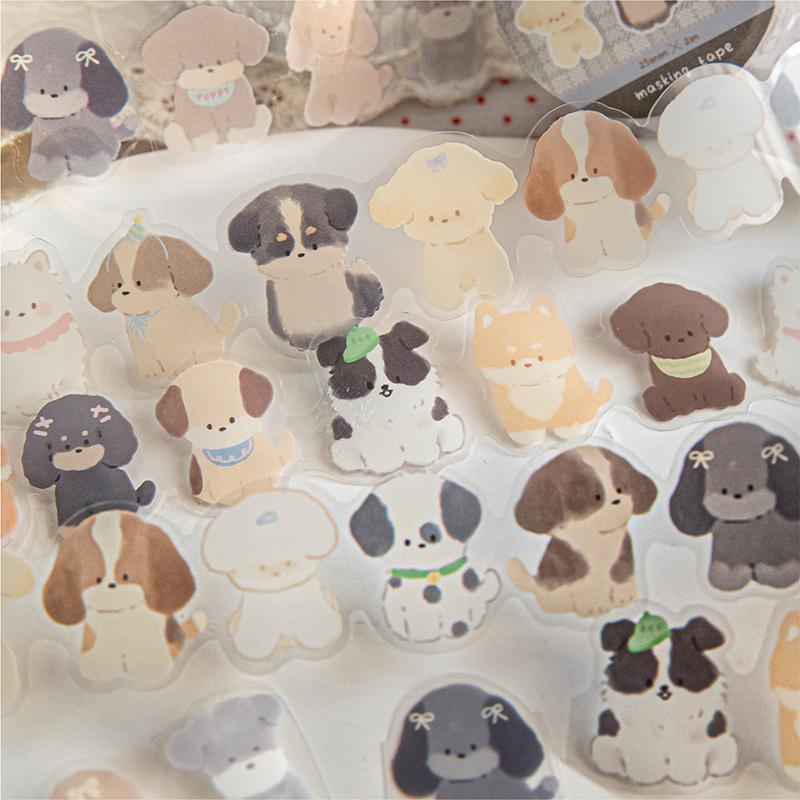Mr.Paper,Cute Animal Masking Tape 1 Roll Kawaii Dog PET Tape Home Handbook Scrapbook Decoration Gifts