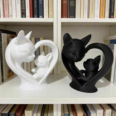 Статуэтки Кошка с котенком, Животные, Фигурки кошек, Украшение для гостиной, книжной полки, прикроватной тумбочки