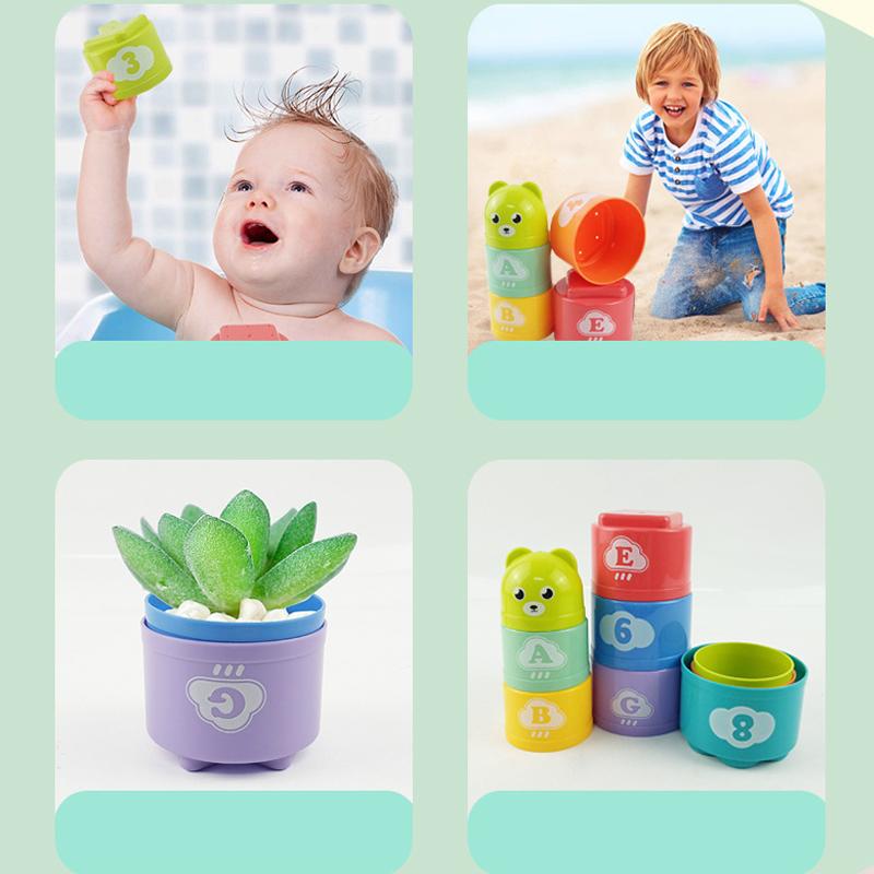 9PCS Enjoyable Rainbow Cups Stacking Cups Figure Letters Infant Children Instructive Toy Stacking Tower Mini Bear Children Toddler playthings