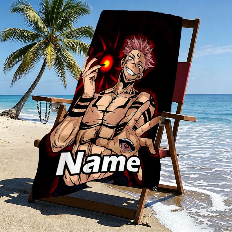 Custom Name Personalized Jujutsu Kaisen Print Beach Towel, for Trip Camping Beach Party Home Decor, Birthday Gift for Family & Friends