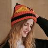 Разноцветная шерстяная шапка с кошачьими ушками, персонализированная шапка в цветовой гамме, женская новая милая теплая вязаная шапка для осени и зимы
