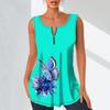 Women's Fashion V Neck Shirts Casual Tops T-shirt Ladies 3D Blue Flowers and Butterflies Print Vest Plus Size Sleeveless Blouse Tank Tops