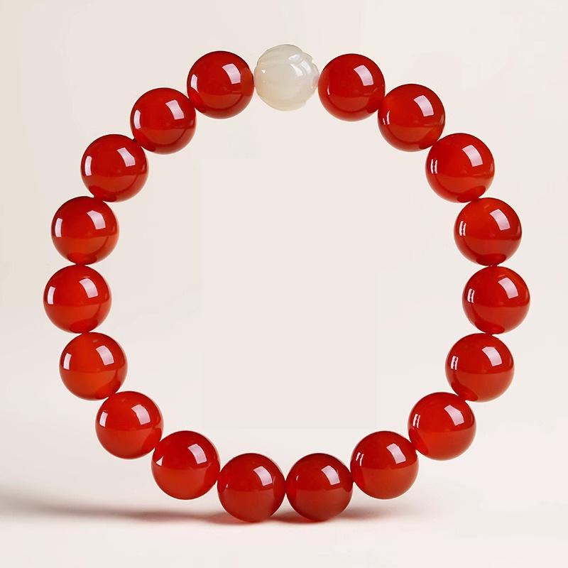 Women's Red Agate & Crystal Jade Lotus Bracelet - Elegant Birthday Gift