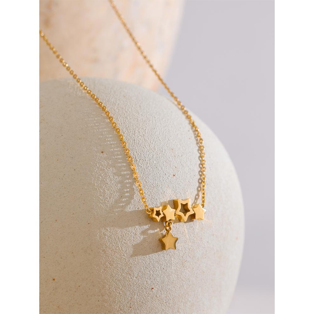 Yhpup Hypoallergenic Star Pendant Necklace for Girl's Gift 18k PVD Plated Stainless Steel Golden Chic Lovey Jewelry Accessories