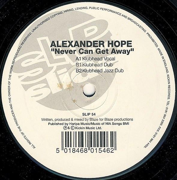12-дюймовая пластинка ALEXANDER HOPE Never Can Get Away SLIP54 Slip n Slide 1997 UK Танцевальная Электроника Б/у