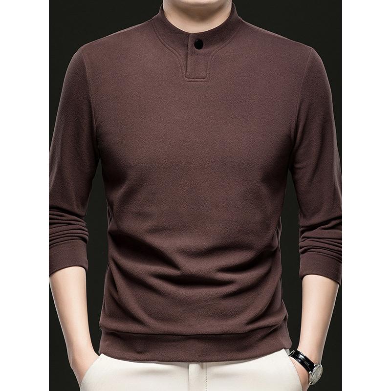 Live Streaming Cross-Border Hot-Selling Middle-Aged Men's Double-Sided De Velvet Sweatshirt Long Sleeve T-Shirt Autumn Winter Thickened Top Base