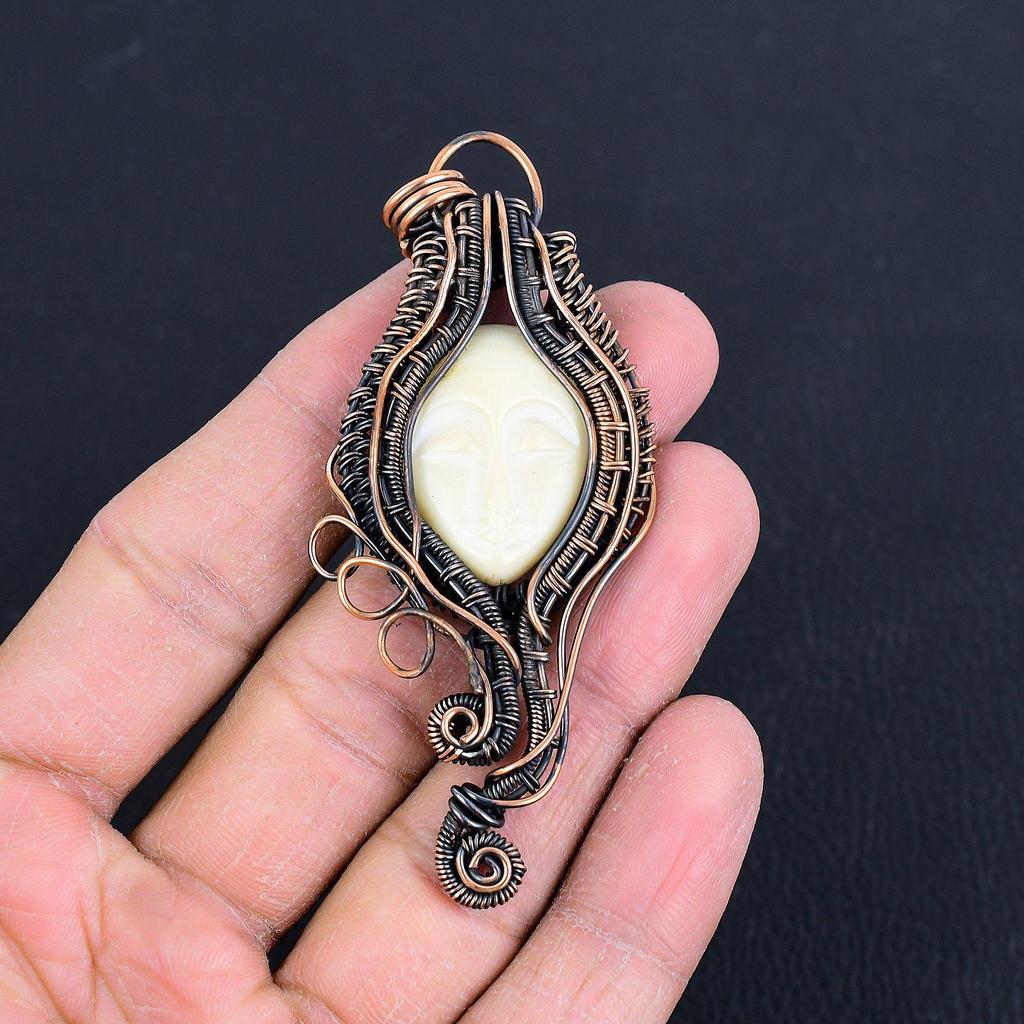 Подвеска из резного лица, обернутая медной проволокой 999 пробы, Ювелирное изделие с подвеской из драгоценного камня ручной работы, Подарки для жены, Совершенно новая подвеска