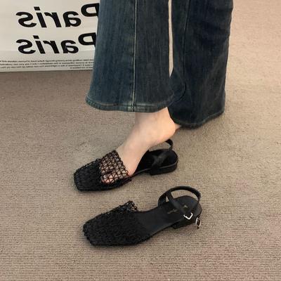 Французская нишевая полая дышащая плетеная сумка, шлепанцы с открытой пяткой, женская обувь, для улицы, 2025 новая летняя обувь, сандалии Мэри Джейн