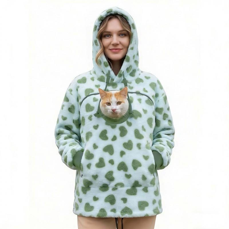 Womens Fleece Hooded Sweatshirt Loose Fit Warm Pullover With Drawstring Cap