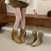 2025 Spring and Autumn Brown Fringed Boots Retro Wasteland Style Foreign Gas Boots Pleated Pile Denim Leg Cover Boots
