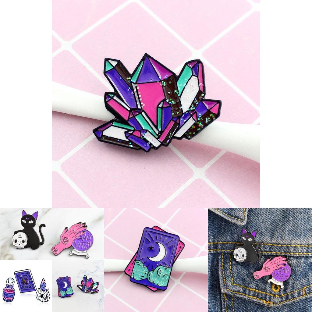 Эмалевая брошь премиум-качества с изображением ведьминских инструментов, черепа, кошки для Хэллоуина