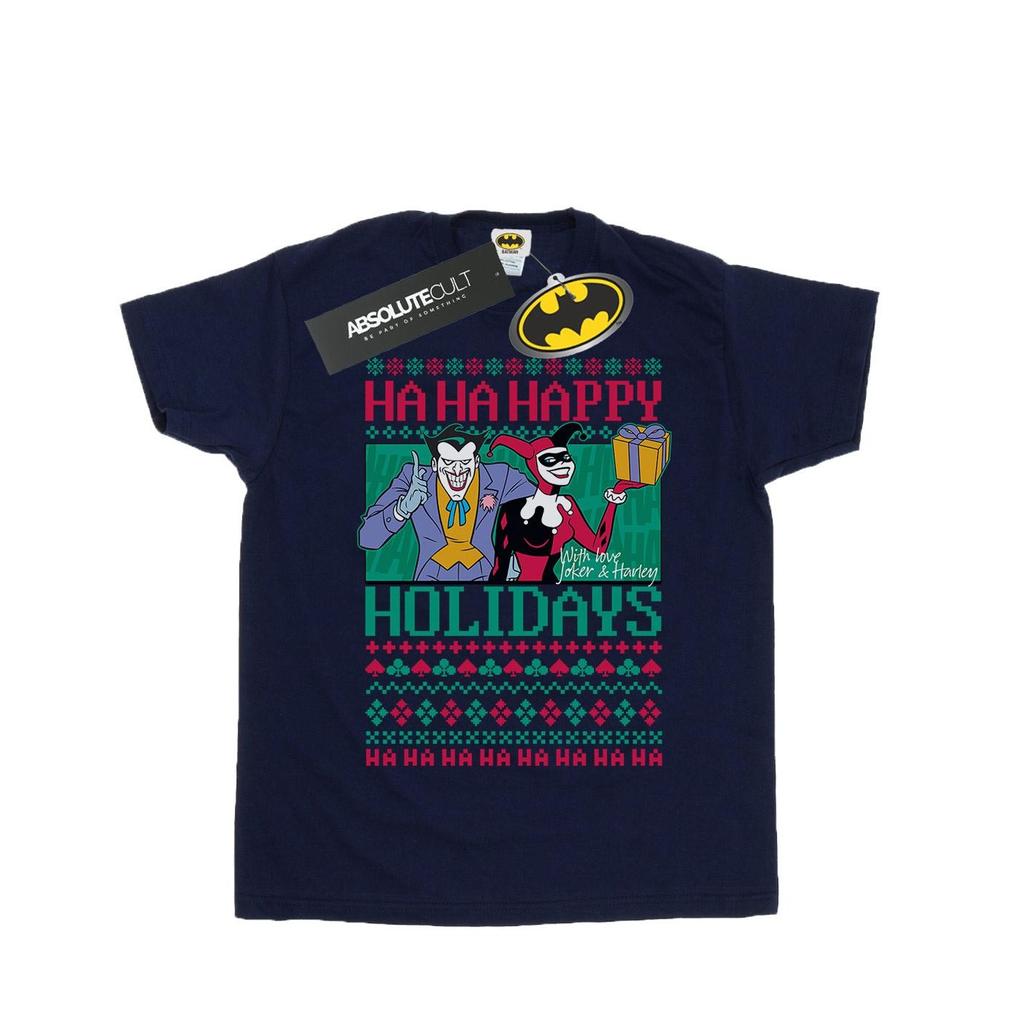 DC Comics Mens Joker And Harley Quinn Ha Ha Happy Holidays T-Shirt