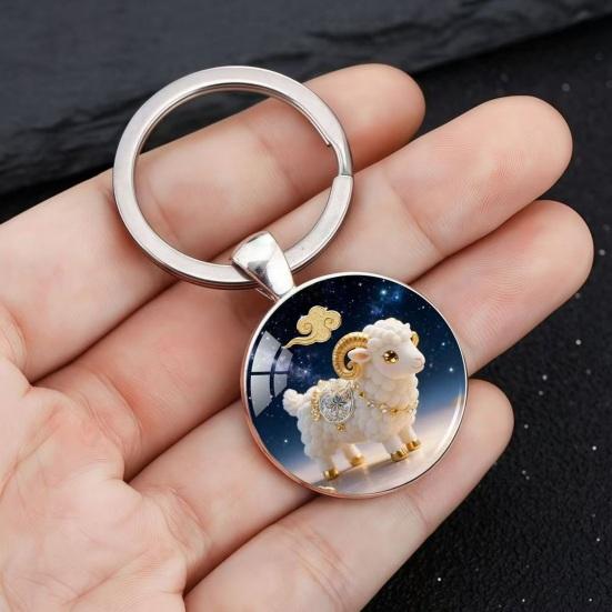 Брелок Зодиак Купольное стекло Сплав цинка Брелок с фоном звездного неба Украшения из золотой фольги 12 знаков зодиака Держатель для ключей