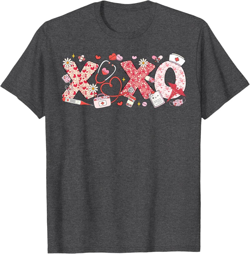XOXO Valentine Nurse Doctor T-Shirt Breathable Cotton Graphic Tee Daily Wear Print Pattern Holiday