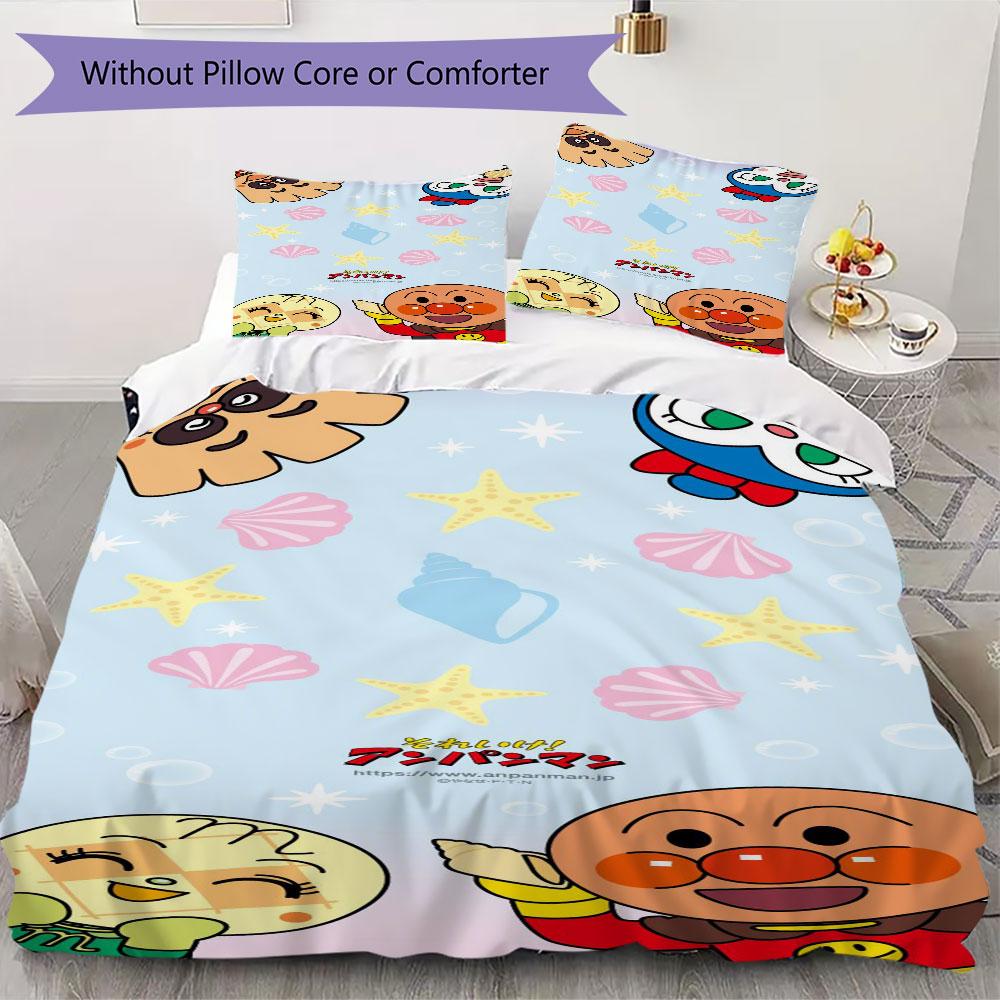 Anpanman Printed Cute Children's Duvet Cover Set, Three-Piece Set(1*Duvet Cover + 2*Pillowcase, Without Core),