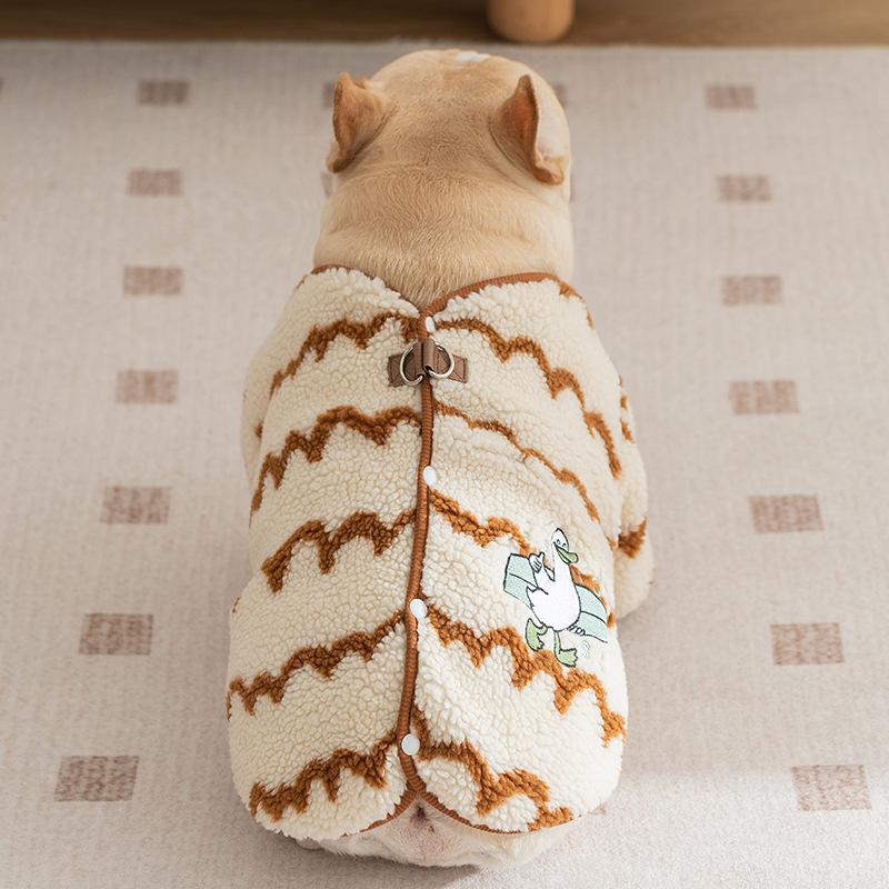 Осенне-зимнее теплое волнистое полосатое флисовое пальто для толстых собак средней и маленькой породы собак бульдогов, двухногих домашних животных