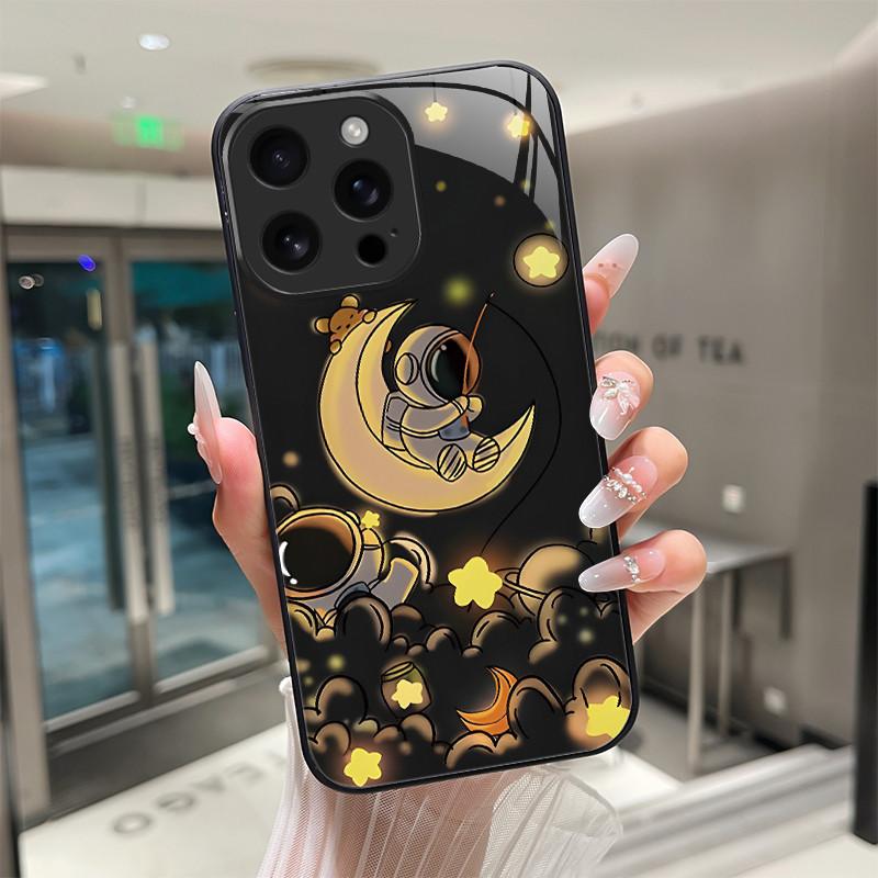 Для iPhone 16 15 Pro Max Plus 16E SE 2025 Закаленное Стекло Чехол для Телефона Крутой Мультяшный Тигр Дракон Защита Камеры Жесткая Задняя Крышка